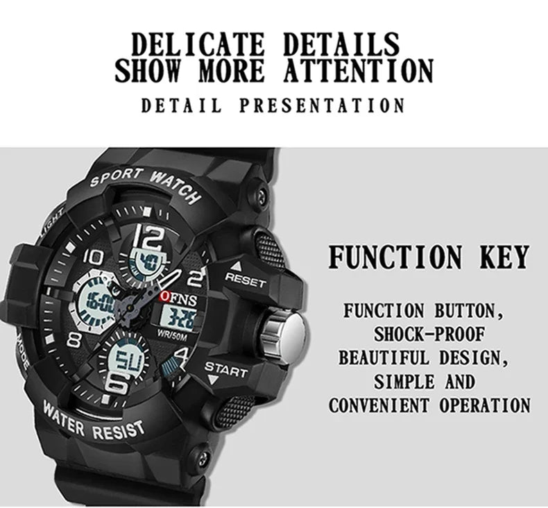 OFNS Top Grade 3168 Fashion Men's Military Multi functional Watch Weekly Sports Belt LED Digital Waterproof Watch Men's Clock