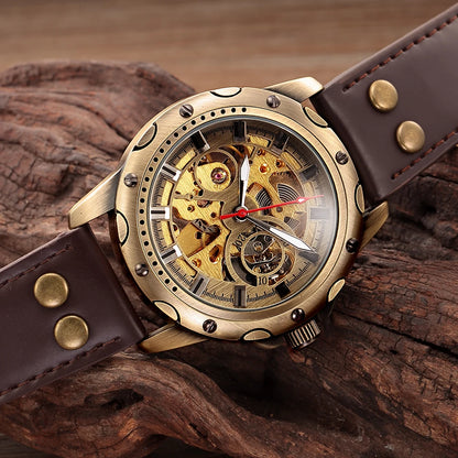 Hollow Mechanical Men WATCH MAN Automatic WITH Leather Band Skeleton Military Wrist Watches Waterproof Self Wind Male Clock