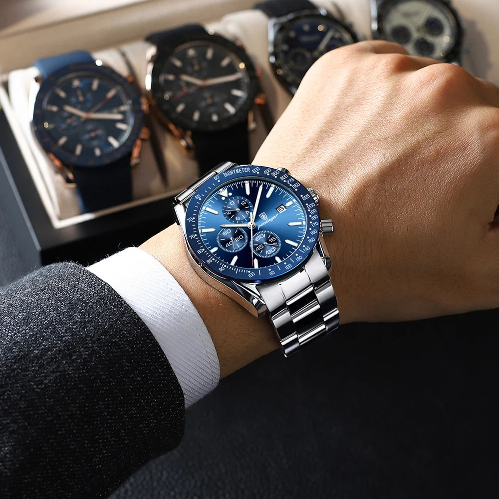 POEDAGAR Luxury Men Watch High Quality Fashion Chronograph Waterproof Luminous Date Stainless Steel Quartz Watch Man Clock Reloj