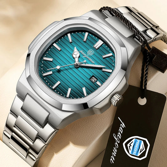 POEDAGAR Luxury Business Waterproof Quartz Watch Luminous Date Stainless Steel Square Men's Watch