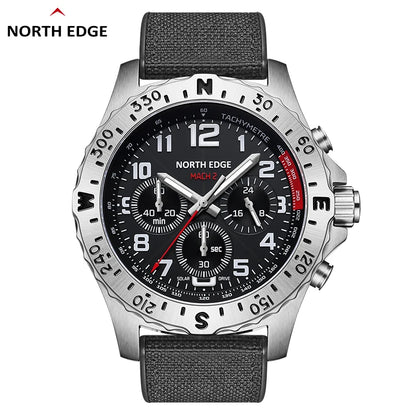 NORTH EDGE 2024 MACH 2 Men's Watches Solar Power 316 stainless steel Case Quartz Watch For Men Pilot Waterproof 50M Stopwatch