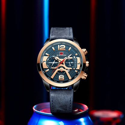 Pilot Calendar Quartz Men Wristwatch Chronograph Fashion Casual Watch Brand Aircraft  Sports Military Army Brown Leather Watches