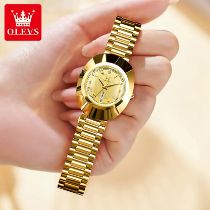 OLEVS Quartz Watch for Women Golden Tungsten steel Luxury Elegant Waterproof Calendar High Quality Watch Women's Wristwatches