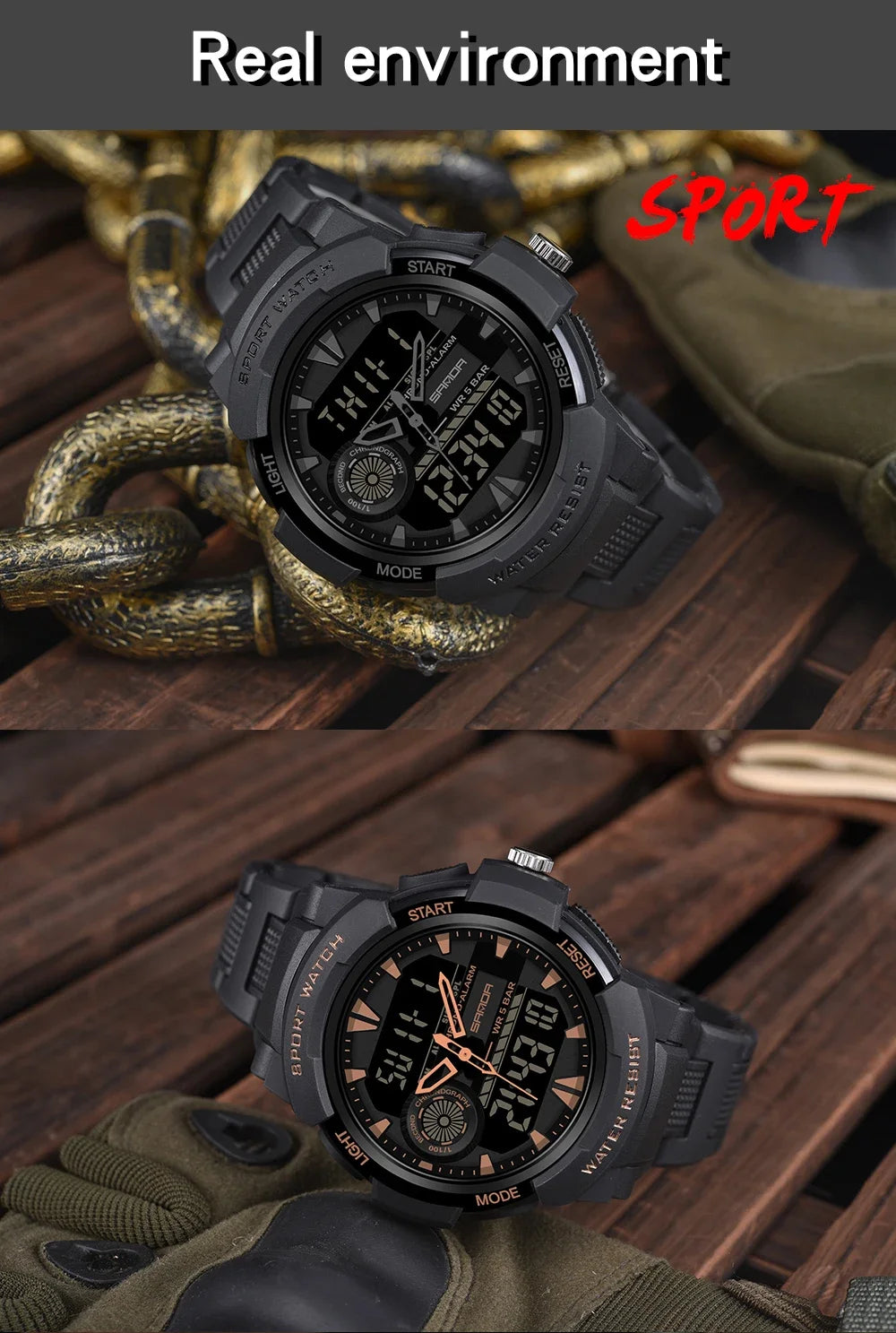 SANDA Digital Watch Men Military Army Sport Quartz Wristwatch Top Brand Luxury LED Waterproof Male Electronic Watches 6002