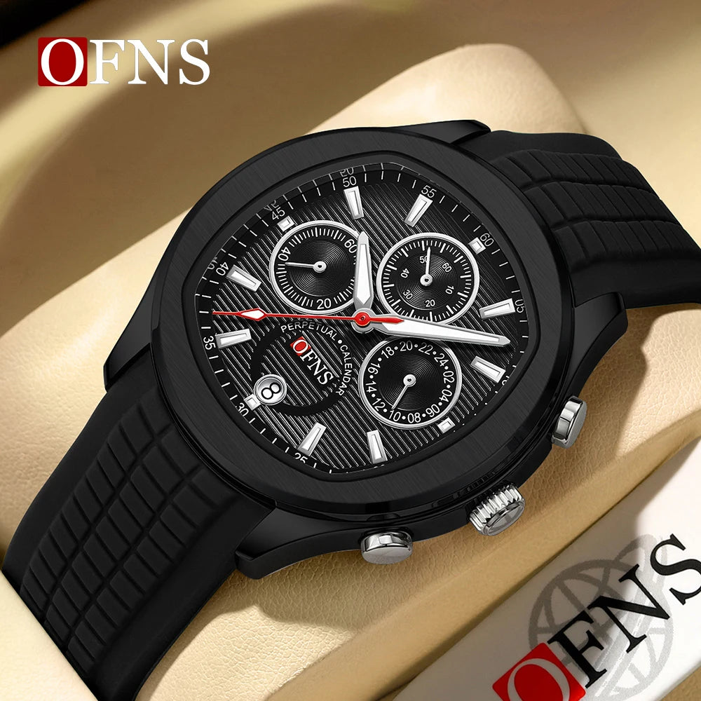 OFNS Top Class 8019 New Men's Quartz Watch Youth Student Fashion Three Eyes Six Needle Calendar Waterproof Men's Quartz Watch