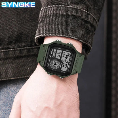 SYNOKE Montres numériques Hommes Sports Lumineux Multifonction Étanche Chrono Montre-Bracelet Extérieur et Course Étudiant Sept Lumière