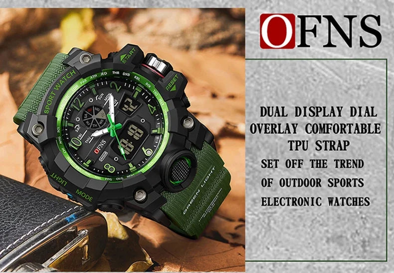 OFNS Top Brand Sports Men's Watches Military Quartz Watch Man Waterproof Wristwatch for Men Clock shock relogios masculino 3169