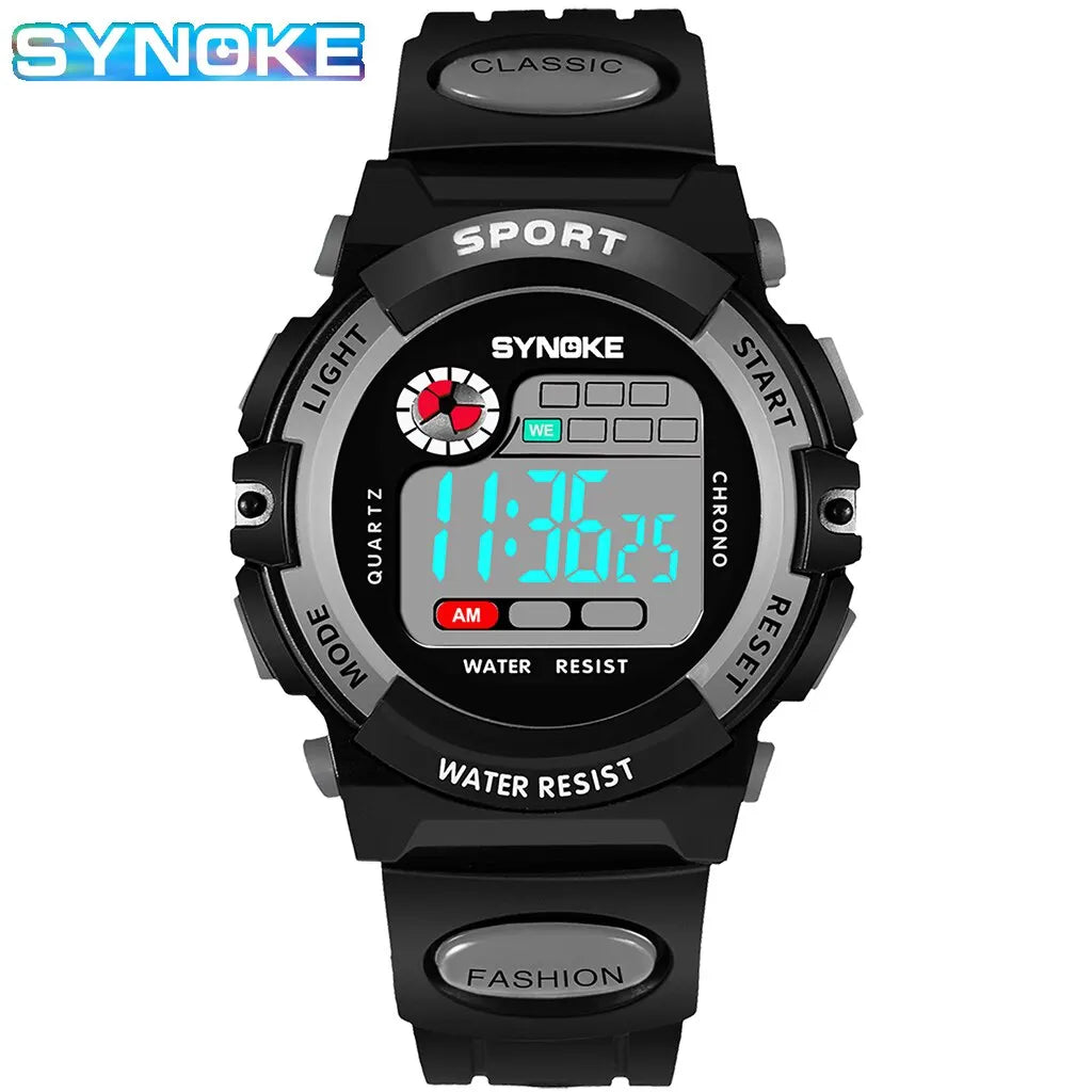 SYNOKE Montre numérique pour enfants, montre de sport, étanche, électronique, résistante aux chocs, multifonctionnelle, lumineuse, tendance