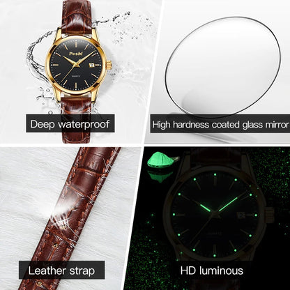 POSHI Fashion Watch for Women Luxury Leather Strap Simple Quartz Watches Original Design Waterproof Calendar Casual Laides Clock