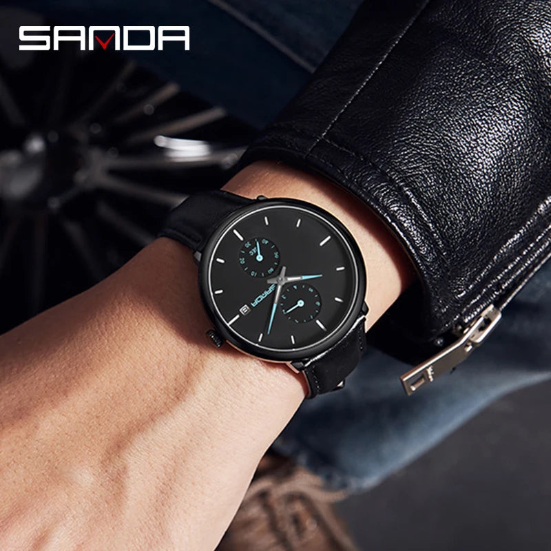 SANDA Fashion Mens Watches Top Brand Luxury Quartz Watch Men Casual Slim Mesh Steel Waterproof Sport Watch Relogio Masculino