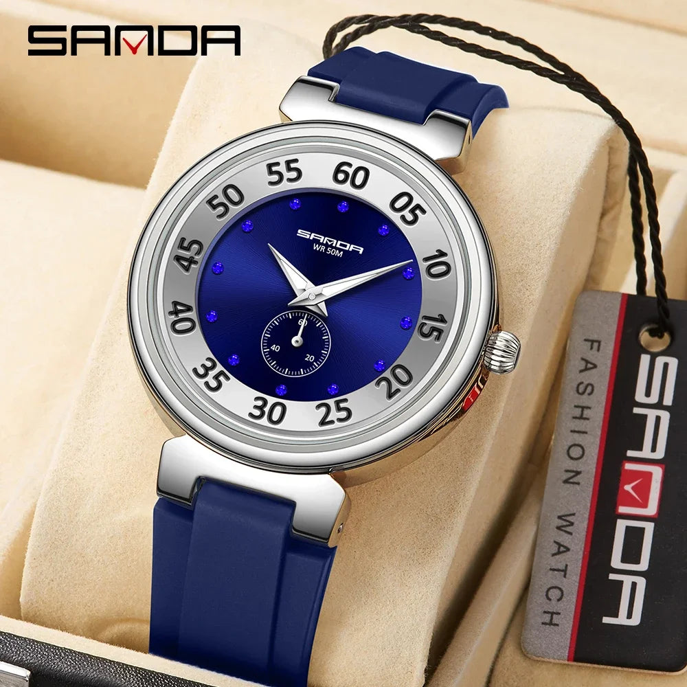 Sanda 3212 Nouvelle montre à quartz à deux aiguilles pour femme Tendance de la mode Montre de nuit polyvalente et simple pour femme