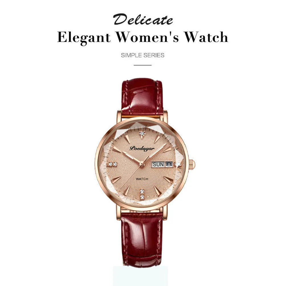 POEDAGAR Exquisite Ladies Watch Luxury Fashion Ultra-thin Leather Belt Waterproof Luminous Quartz Women Wristwatch Female Clocks