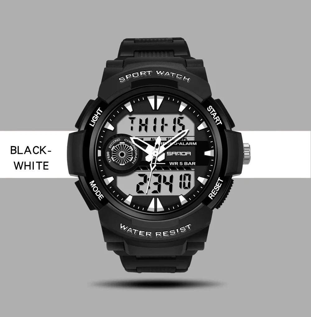 SANDA Digital Watch Men Military Army Sport Quartz Wristwatch Top Brand Luxury LED Waterproof Male Electronic Watches 6002