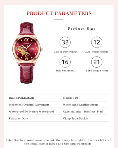 POEDAGAR Fashion Quartz Watch Female Luxury Elegant Casual Clock Waterproof Luminous Date Leather Women Watch Montre Femme gift