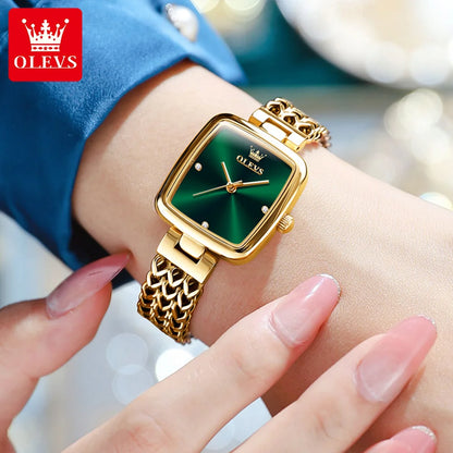 OLEVS Original Women Watches Luxury Elegant Quartz Wristwatch Stainless Steel Gold Square Quartz Watch Set Gift for Girl 9948