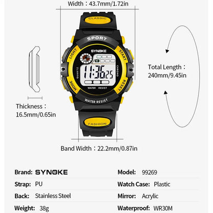 SYNOKE Montre électronique multifonctionnelle pour enfants, montre de sport étanche pour garçons, montre électronique légère et étanche