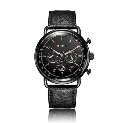 DIFFUL Brand 3ATM Waterproof Business Style Men Minimalist Chronograph Quartz Watch With Leather Band