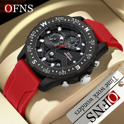 OFNS Brand 1302 Luxury Fashion Men's Quartz Watch Men's Watch Business Silicone Sports Waterproof Military Quartz Men's Watch