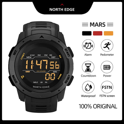 NORTH EDGE Mens Smart Watch Women Sportswatch Dual Time Running Pedometer Countdown Waterproof 50m Digital Alarm Military Clock