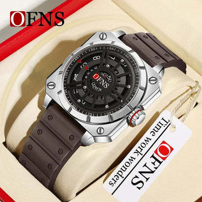 OFNS Brand Top 8026 New Fashion Men's Quartz Watch Creative Cool Large dial Quartz Watch Business Waterproof Men's Watch 2024