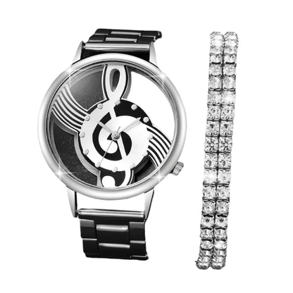 Lot de 2 montres à quartz pour femme avec cadran creux et bracelet en acier et diamant (sans boîte)