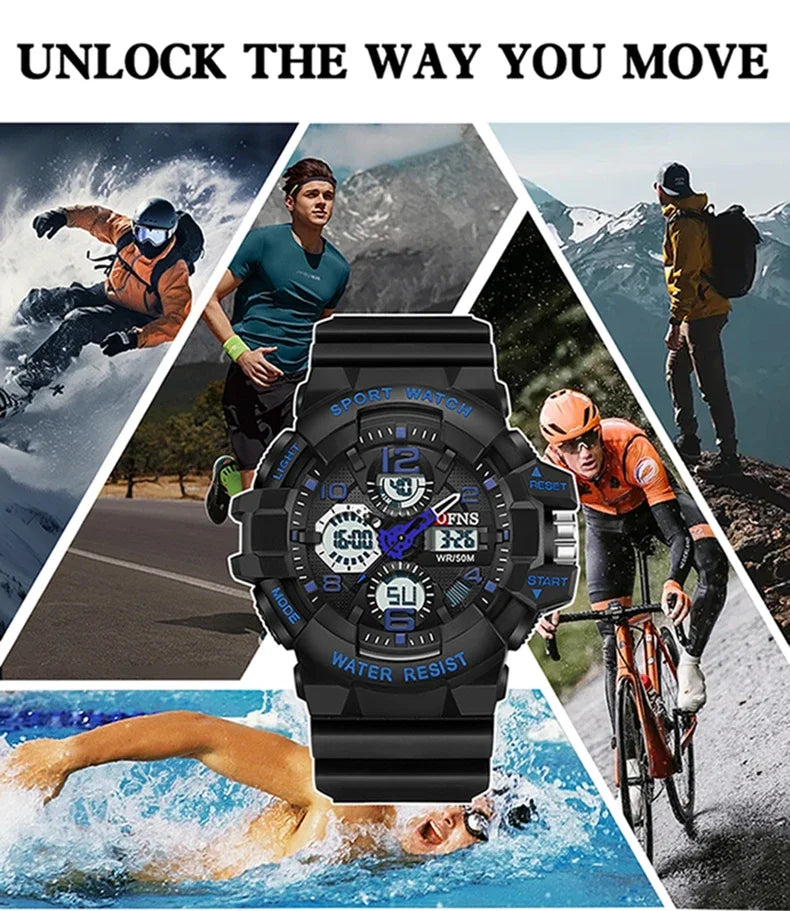 OFNS Top Grade 3168 Fashion Men's Military Multi functional Watch Weekly Sports Belt LED Digital Waterproof Watch Men's Clock