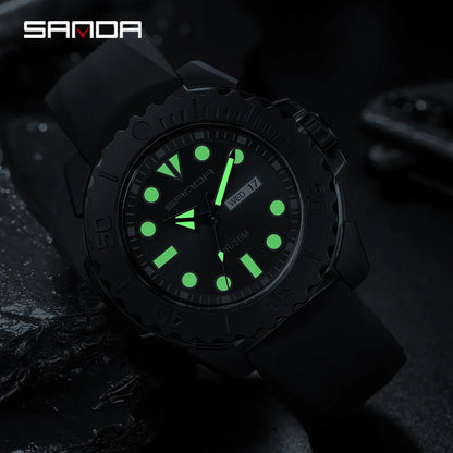 SANDA Casual Fashion Mens Quartz Wrist Watch Silicone Strap Weekly Calendar Display 2023 Fashion New Men Watch Reloj Hombre 3118