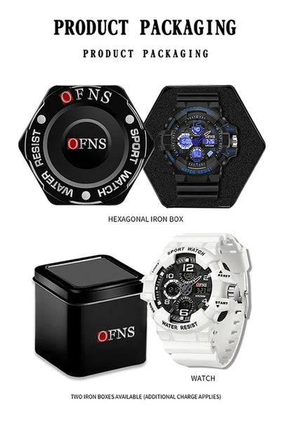 OFNS Top Grade 3168 Fashion Men's Military Multi functional Watch Weekly Sports Belt LED Digital Waterproof Watch Men's Clock