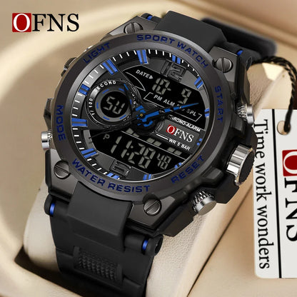 OFNS 6092 New Sport Military Men's Watches Waterproof Quartz Wristwatch LED Digital Watch for Male Clock Relogios Masculino