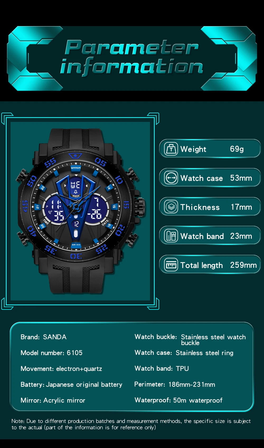 SANDA Sport Watch For Men Military Quartz Watch Man Waterproof Dual Display Digital Wristwatch for Men Clock Relogios Masculino