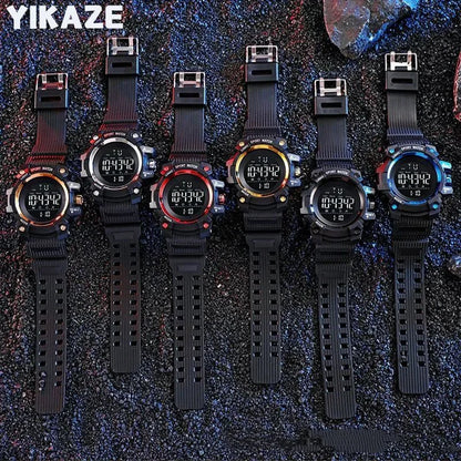 YIKAZE 9030 Montre numérique étanche pour hommes Montres de sport LED Réveil Montre-bracelet électronique Horloge militaire pour homme Cadeau pour enfants