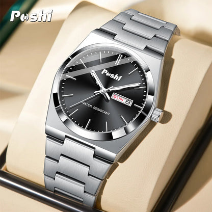 POSHI Fashion Watch for Man Luxury High Quality Quartz Wristwatch Week Date Display Original Brand Business Men's Clock With Box