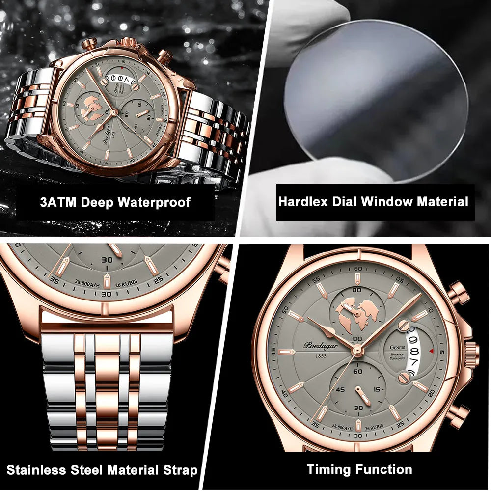 POEDAGAR Luxury Men Watch Business Waterproof Date Chronograph Full Steel Quartz Men Wrist Watches Male Clock reloj hombre Dress