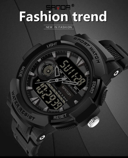 SANDA Digital Watch Men Military Army Sport Quartz Wristwatch Top Brand Luxury LED Waterproof Male Electronic Watches 6002