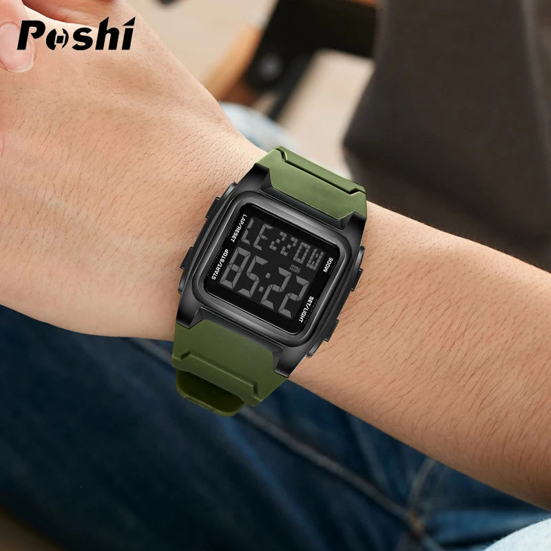 POSHI Original Sport Watch Mens Watches Luxury Stopwatch Luminous Alarm Clock Calendar Week Digital Wristwatch for Man 2023