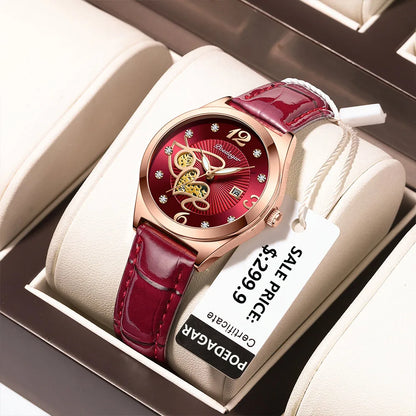 POEDAGAR Fashion Quartz Watch Female Luxury Elegant Casual Clock Waterproof Luminous Date Leather Women Watch Montre Femme gift