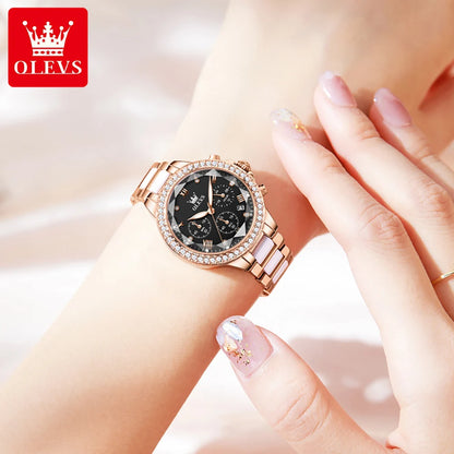 OLEVS 9999 Women Watch Multifunctional Calendar Diamond Luxury Elegant Quartz Watch for Women Bracelet Set Ladies Hands Watch