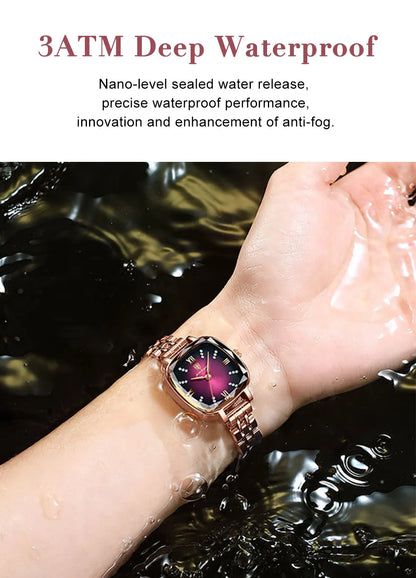 POEDAGAR High Quality Luxury Women Watch Stainless Steel Square Waterproof Quartz Ladies Wristwatches Dress Elegant Femme Clocks