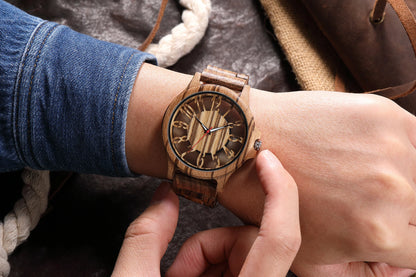 Natural Bamboo Wood Men's Watch All Wooden Hollow Case Watch Band Watch Men's Quartz Watch Solid Wood Men's Clock Men's Reloj