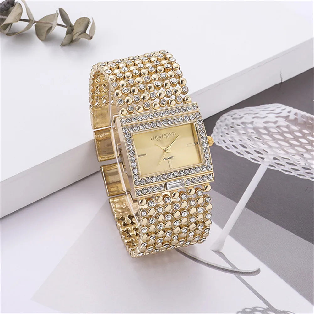 UTHAI W25 Women's Square Quartz Watch Fashion Brand Light Luxury Stainless Steel Bracelet Girls' Diamond Inlaid Wristwatches