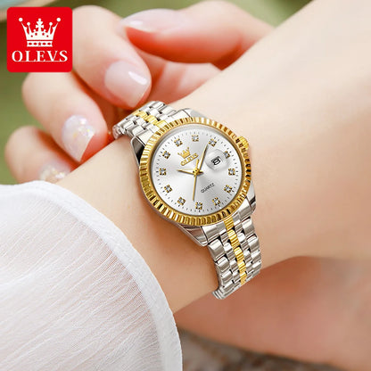 Montres pour femmes OLEVS Montre-bracelet de luxe en diamant élégante pour femmes Montre-bracelet en acier inoxydable étanche Montre lumineuse pour femmes Ensemble de bijoux