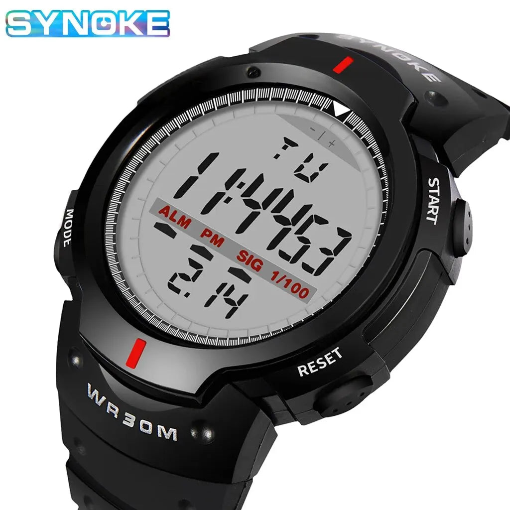 SYNOKE Montre électronique pour hommes Sports pour hommes Étanche Lumineux Multifonction Extérieur Alpinisme Grand écran Électronique