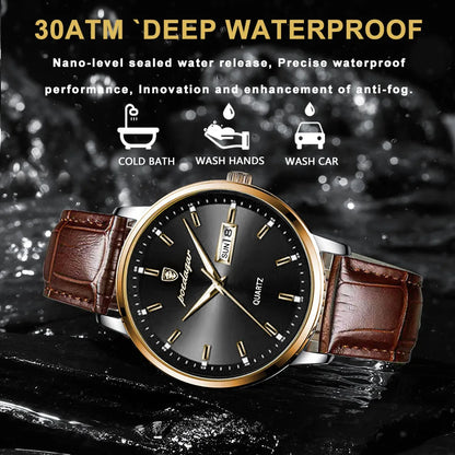 POEDAGAR Men Watch Business Quartz Watches Fashion Leather Waterproof Luminous Week Date Top Brand Luxury Men's Wristwatch Gift