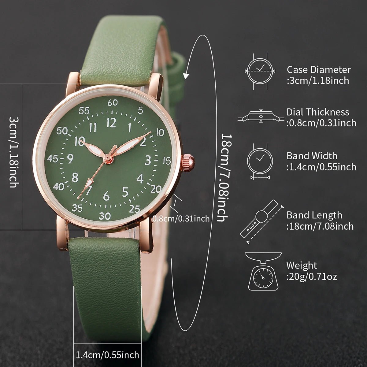 Montre à quartz pour femme avec cadran arabe et bracelet en cuir, lot de 2 pièces, bracelet à fleurs