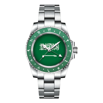 Automatic Mechanical Movement Flag of Saudi Arabia Dial NH34 GMT Watch 40mm Green Bezel Men's Watch Sapphire Crystal Waterproof