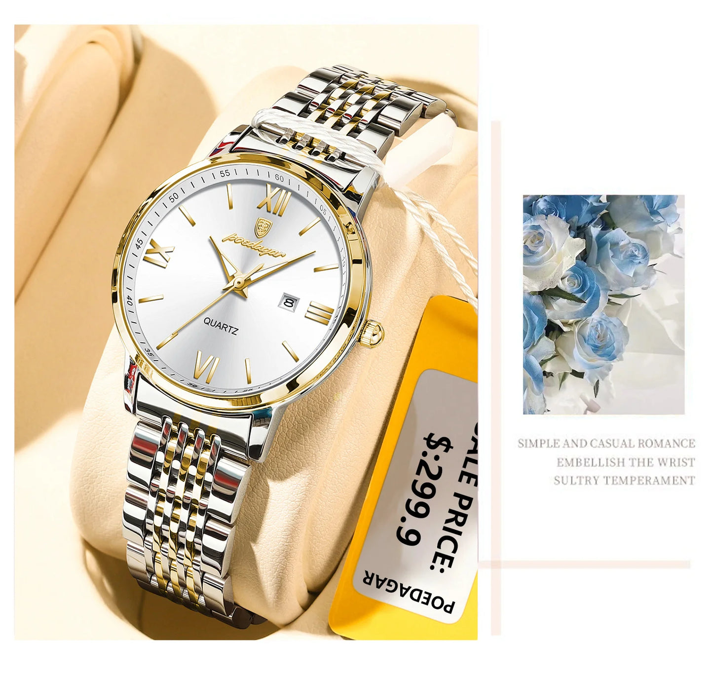 POEDAGAR Ladies Wristwatch Luxury Waterproof Luminous Date Gold Watch For Women Dress Stainless Steel Quartz Women's Watches+Box