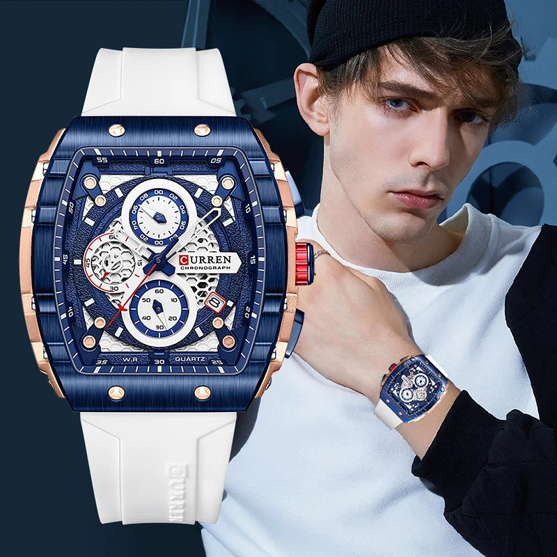 CURREN New Fashion Brand Men's Wristwatches Sport Chronograph Quartz Silicone Bracelet Watches Waterproof Luminous Hands Clock