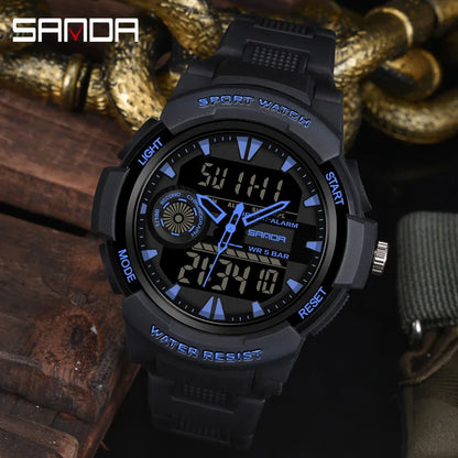 SANDA Digital Watch Men Military Army Sport Quartz Wristwatch Top Brand Luxury LED Waterproof Male Electronic Watches 6002