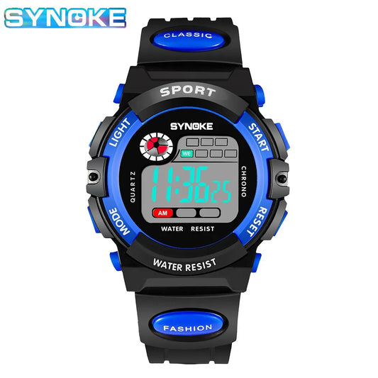 SYNOKE Montre numérique pour enfants, montre de sport, étanche, électronique, résistante aux chocs, multifonctionnelle, lumineuse, tendance