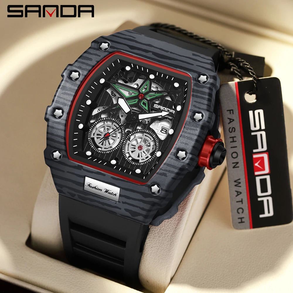 SANDA New Men's Watches rectangle Shock Sports Military 50M Waterproof Quartz Watch For Male motion Wristwatch Clock Men 7060